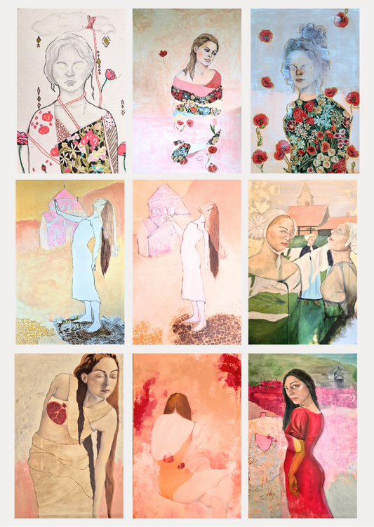 Set van 9 kunst ansichtkaarten