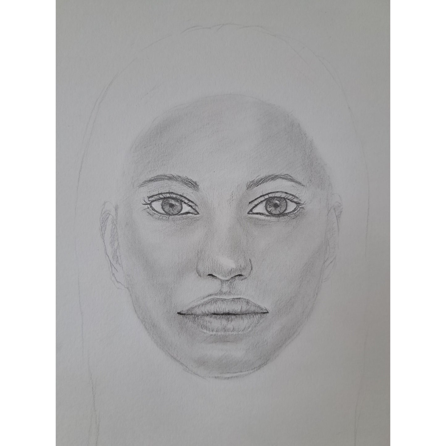 Stage 2 of portrait artwork 8 from Sewan Art, where you see the face without the hair