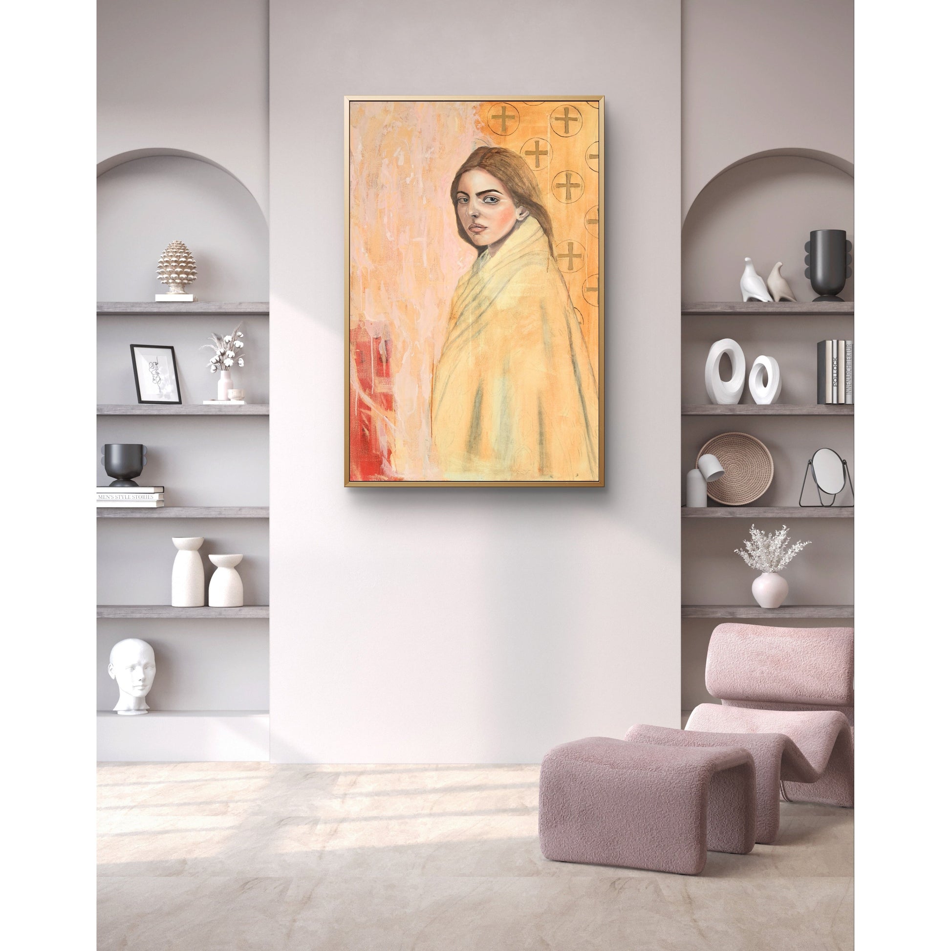 Kunstwerk symbolic kleur geel roze vrouw
