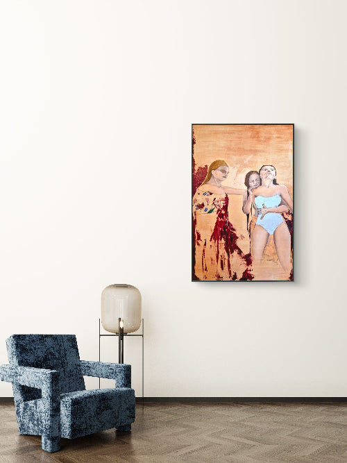 figurative painting in contemporary calm living room
